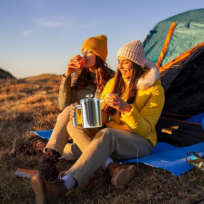 FrutPunch French Press Coffee Maker with Scale, 304 Stainless Steel French Press, 17OZ, Double-Wall Insulated, Food Grade, Suitable for Kitchen and Travel Camping
