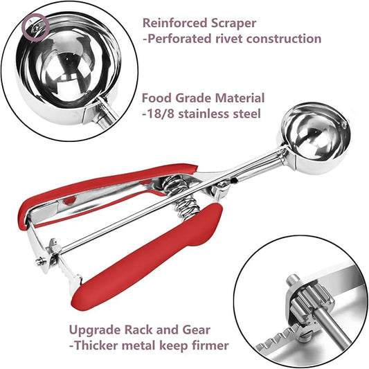 Cookie Scoop, 18/8 Stainless Steel Cookie Scooper, Mini Cookie Scoops for Baking, 1Tsp/5ml/ 0.17oz Tbsp Cookie Dough Scoop, Melon Scooper with Trigger Release, Cookie Scooper for Baking(Red)