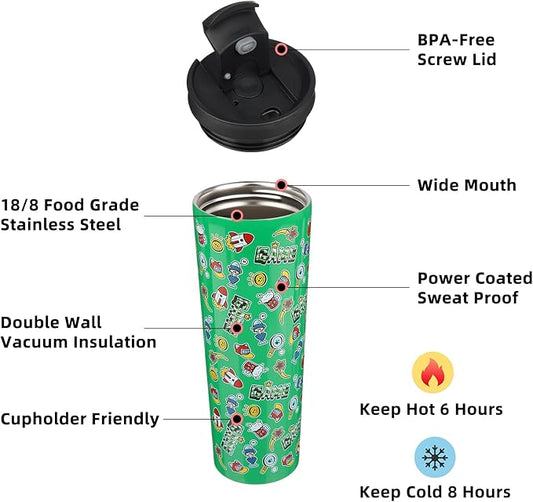 BJPKPK 34oz Stainless Steel Insulated Tumbler With lid And Straw Travel Coffee Thermal Tumblers Cup For Women And Men,Game