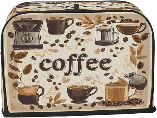 4 Slice Fun Coffee Brown Toaster Cover Waterproof Dust Fingerprint Bread Machine Cover Washable Kitchen Appliance Protector For Home Kitchen Bakeware Table Decor Women Gifts