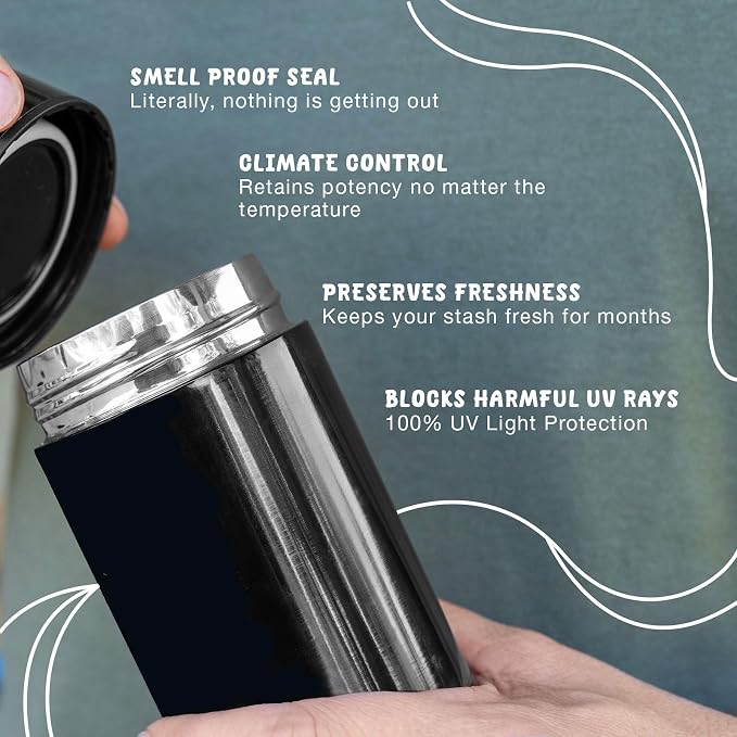 nugbuddy Mini Airtight Storage Container - Vacuum Sealed Insulated w Nested Glass Jar - UV Protection, Temperature Controlled Stainless - Whiteboard Finish w Marker Included - 100 ml