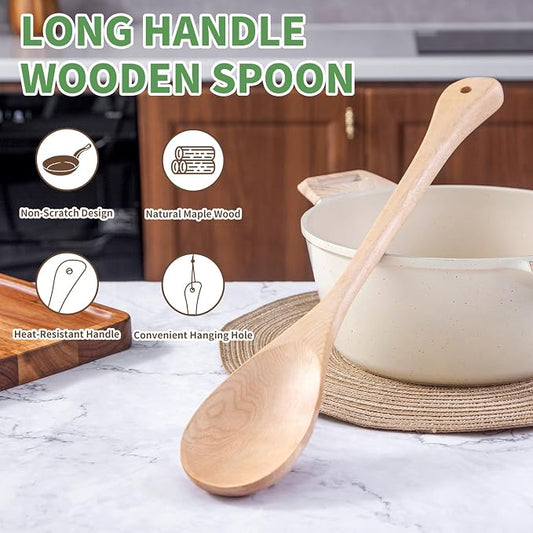 Wooden Cooking Spoon Extra Large Wooden Spoons for Cooking, Lengthened Wood Spoon Cooking Mixing for More Protection Spoon Wooden Cooking Utensils for Nonstick Cookware Hard maple wood