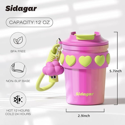 SDGA+ 12 oz Travel Coffee Mug Spill Proof Leak Proof, Stainless Steel Thermal Coffee Cup with Lid, Resuable Cup for Hot and Cold, Portable Tumbler for Women, Rainbow