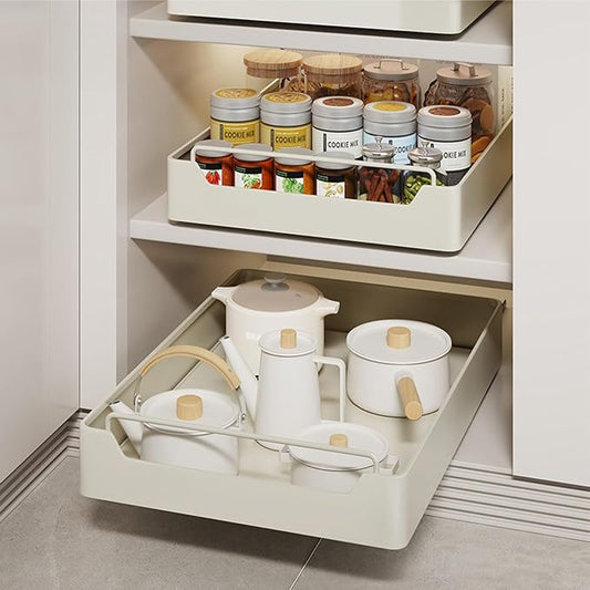 Pull Out Cabinet Organizer, Slide Out Pantry Shelves with Nylon Adhesive, Heavy Duty Sliding Drawer Pantry Shelf for Pantry Kitchen Home Bathroom Under Sink