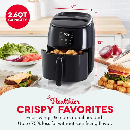 Dash Tasti-Crispโข Digital Air Fryer โ 2.6 Quart Small Compact Mini Air Fryer for French Fries, Nuggets & More, 1-2 People, Auto Shut Off, Adjustable Temp, Dishwasher Safe Parts - Black