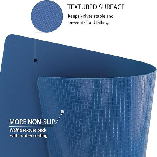 ZVP Flexible Plastic Cutting Board Set of 3 Gradient Color, Colorful Chopping Boards, BPA Free Mats, Non Slip, Dishwasher Safe, 15×12 Inch, Blue Multi-Color