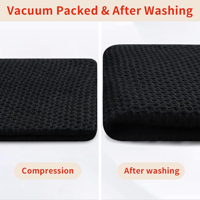 Homaxy 100% Cotton Waffle Weave Kitchen Dish Towels, Ultra Soft Absorbent Quick Drying Cleaning Towel, 13 x 28 Inches, 4-Pack, Black