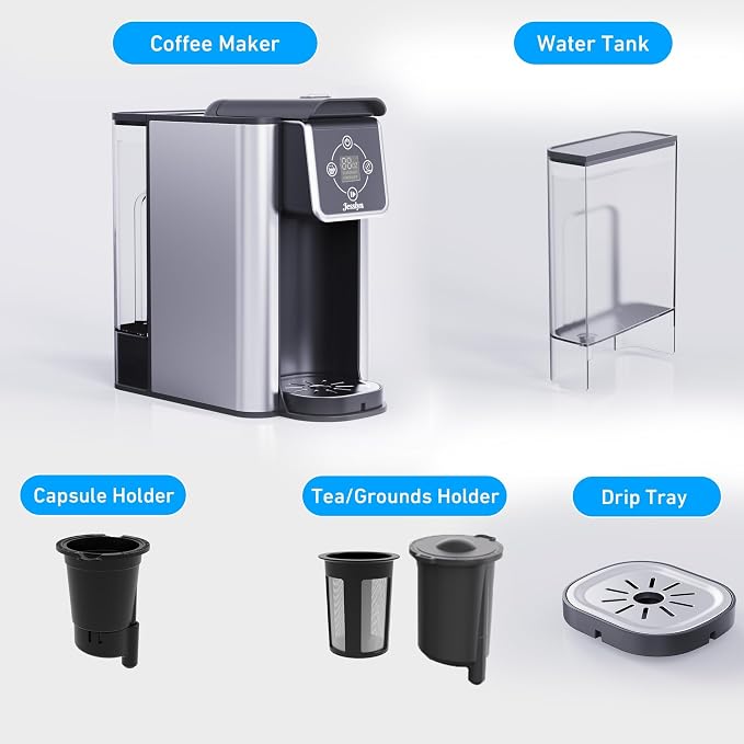 Jesslyn 3 in 1 Single Serve Coffee Maker, K Cup Pod & Ground Coffee Machine with Loose Leaf Tea Filter, 52 oz Removable Reservoir, 6-14 oz Brew Sizes, Bold Brew, Auto Clean, Silver