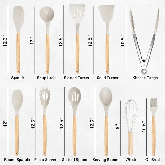19 PCS Kitchen Cooking Utensils Set, 11 Pieces Silicone Cooking Utensils Set 6 Pieces Sharp Stainless Steel White Knife Set with 1 Piece Cutting Board, Ideal for Apartment