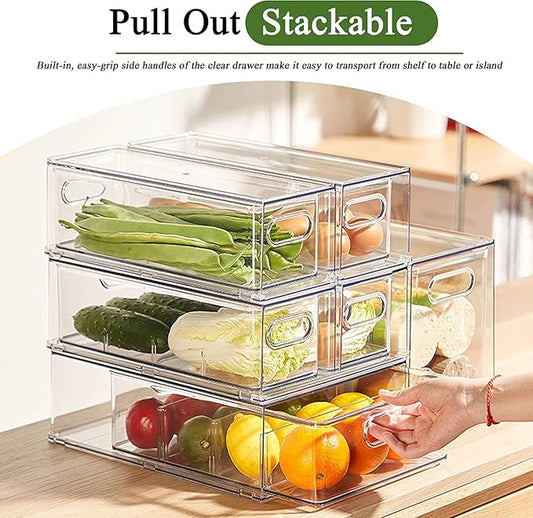 bealy 3 Pack Fridge Organizer and Storage,Clear Storge Bins with Pull-out Drawer, Fridge Drawers Clear Stackable Storage Drawer Containers for Freezer, Refrigerator, Pantry, Kitchen