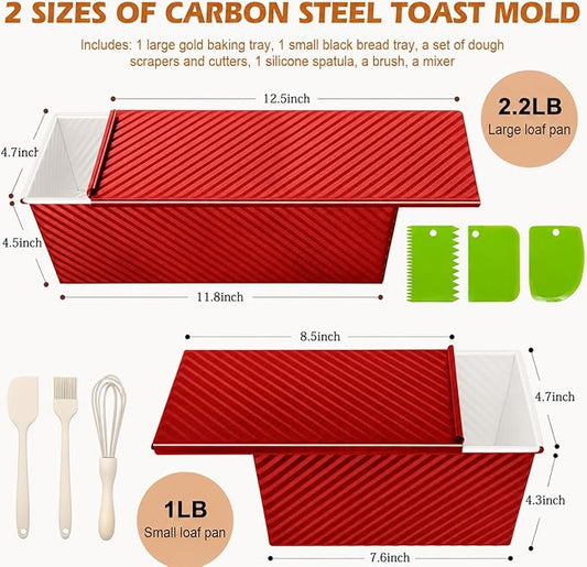 Bread Loaf Pan with Lid-2Pack, 2.2LB & 1LB | Food-Grade Nonstick Coating, Easy Release, Perfect Loaf Shape, Corrugated Design, Oven Safe up to 450ยฐF