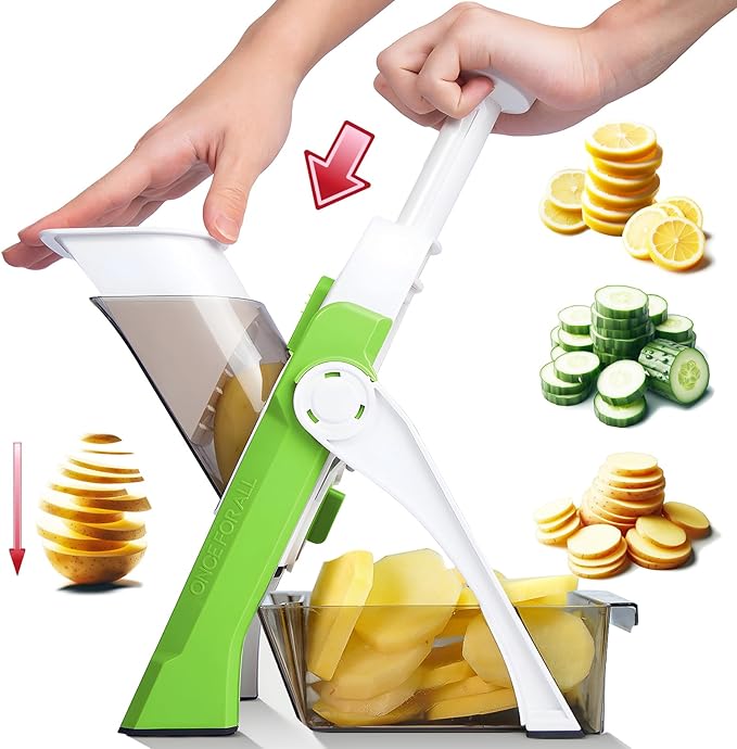 Safe Mandoline Slicer for Kitchen, Vegetable & Food Cutter & Thickness Adjustable 0.1-8 mm. Easy to Clean, Storage, Kitchen Faster Slice Artifact (Only Slice, Green)