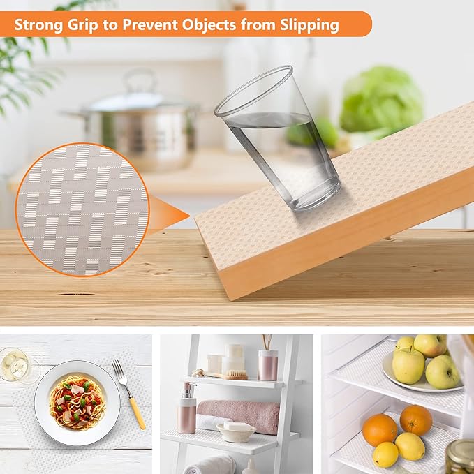Shelf Liners for Kitchen Cabinets Refrigerator Liners Waterproof Kitchen Cupboard Liner Non-Slip Drawer Mats EVA Material Non Adhesive Fridge Liner for Shelves - Clearļ¼17.5 x 236.2 Inches x 2 Rolls