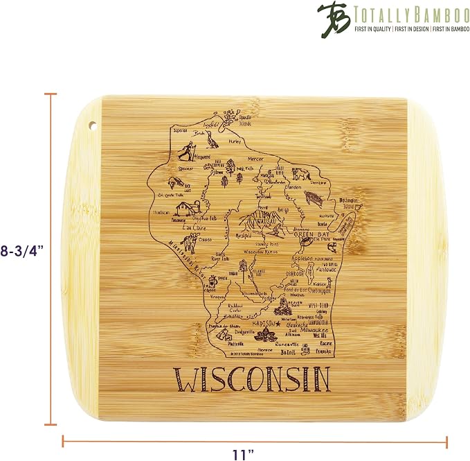 Totally Bamboo A Slice of Life Wisconsin State Serving and Cutting Board, 11" x 8.75"