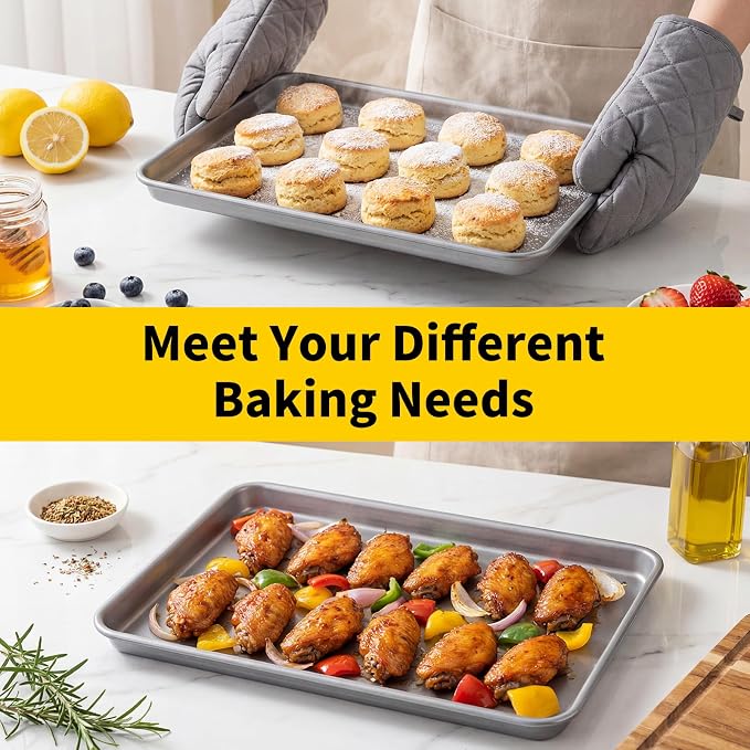 Beasea Baking Sheet Set of 2 Pack, 15.5x10.6 Inch Silver Nonstick Cookie Sheets Pans, Heavy Duty Carbon Steel Large Cookie Sheet Baking Pan Tray for Oven, Roasting, Cooking, Serving