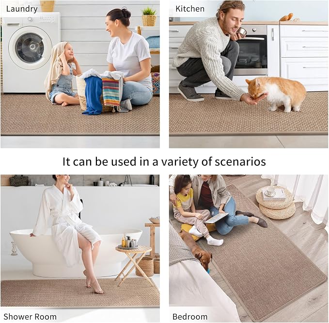 YDKGL Kitchen Mat Set of 2 PCS, Cushioned Non Slip Rugs for Kitchen Floor, Absorbent Runner Comfort Standing Mats Washable for Kitchen,Floor,Office, Home (Brown 17x30+17x59)