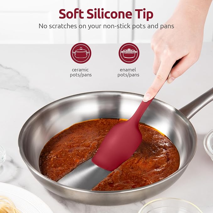 600ºF Heat Resistant Silicone Spoons: U-Taste Flexible Baking Spoon Spatula & Cooking Scoop Spoonula, Seamless Soft Kitchen Utensils for Serving, Scraping, Scooping in Non-Stick Cookware (Red)
