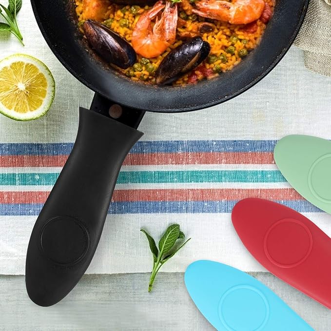 Silicone Hot Handle Holder - Potholder for Cast Iron Skillets & Frying Pans - Heat Resistant Sleeve Grip Handle Cover, Red, Black, Blue, Green