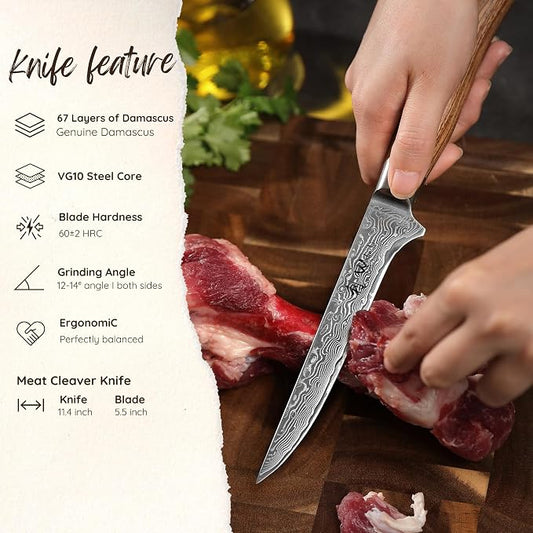 Wakoli EDIB Pro Damascus Meat Cleaver Knife – Japanese Style Kitchen Knife | 5.5-Inch Genuine Damascus Steel Blade with VG10 Core | Ergonomic Pakkawood Handle | Professional Cooking Tool in Gift Box