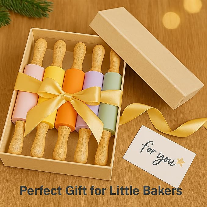10 Pack Kids Rolling Pins, 9 Inch Small Silicone Rolling Pin with Wooden Handle for Baking Dough Cookie Fondant Pastry, Colorful Rolling Pins for Kids and Adults