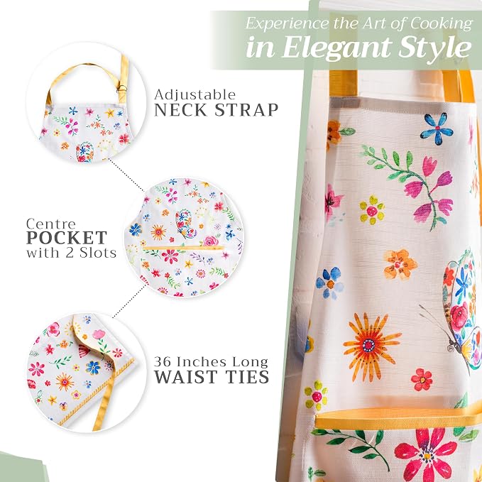 Maison d' Hermine 100% Cotton Apron for women with Pocket Kitchen Chef Apron for Men Cooking Spring Summer