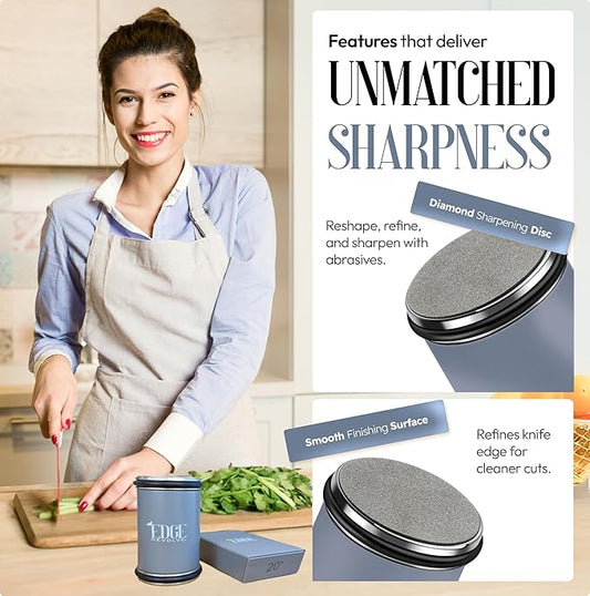 Rolling Knife Sharpener Kit, Magnetic 15° & 20° Angle Guides, Diamond & Ceramic Discs, Manual Rolling Knife Sharpener Tool for Razor-Sharp Kitchen gadgets, Chef & Outdoor Knives (Gray Blue)
