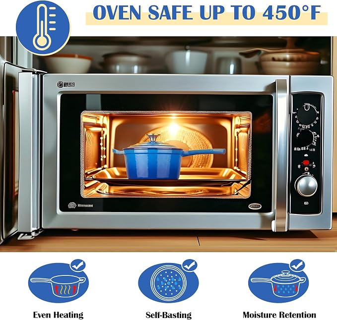 E-far Enameled Cast Iron Sauce Pan with Lid, 1 Quart Dutch Oven Saucepan, Mini Sauce Pot for Cooking, Boiling, Healthy & Non Toxic, Induction & Oven Safe, Deep Blue