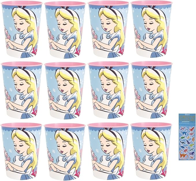 Alice in the Wonderland Birthday Party Supplies Bundle Pack includes 12 Plastic Reusable Cups
