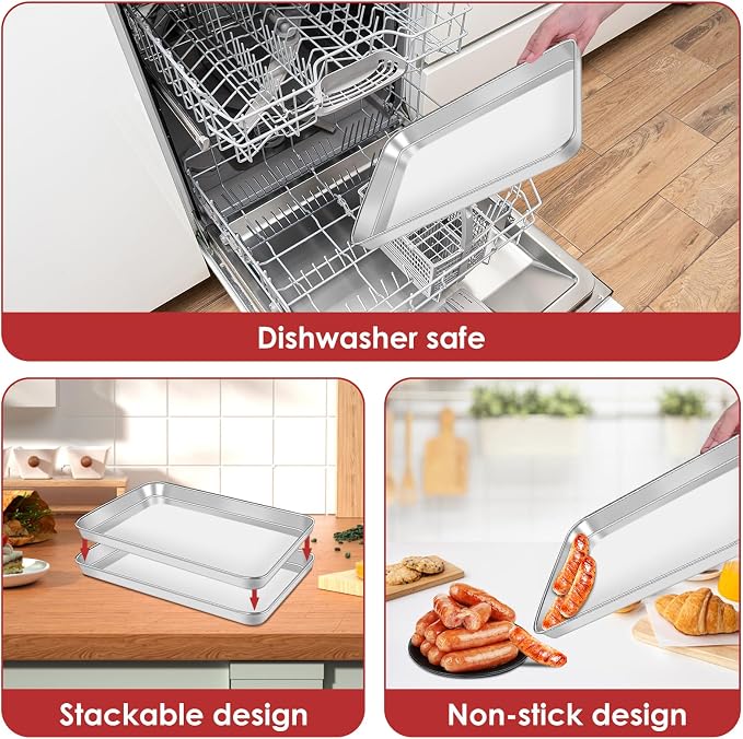 Baking Sheet with Rack Set (2 Pans + 2 Racks), 12 x 16 x 1 Inch Stainless Steel Heavy Duty Cookie Sheet with Wire Cooling Rack for Oven and Dishwasher Safe