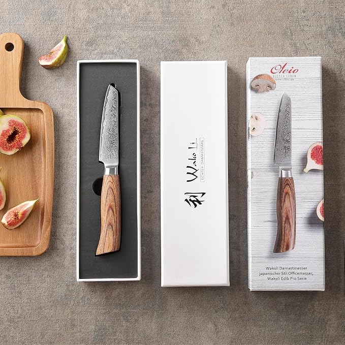 Wakoli EDIB Pro Damascus Mukimono Knife – Japanese Style Paring and Garnishing Knife | 4-Inch Genuine Damascus Steel Blade with VG10 Core | Ergonomic Pakkawood Handle