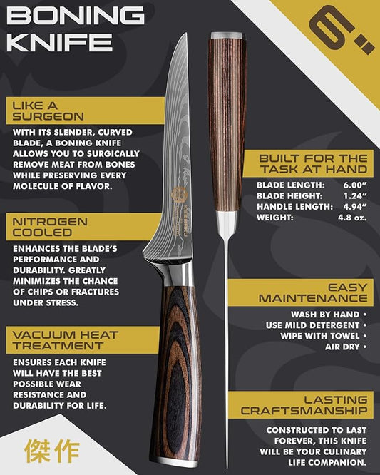 KESSAKU Boning Knife - 6 inch - Samurai Series - Razor Sharp Kitchen Knife - Forged 7Cr17MoV High Carbon Stainless Steel - Wood Handle with Blade Guard