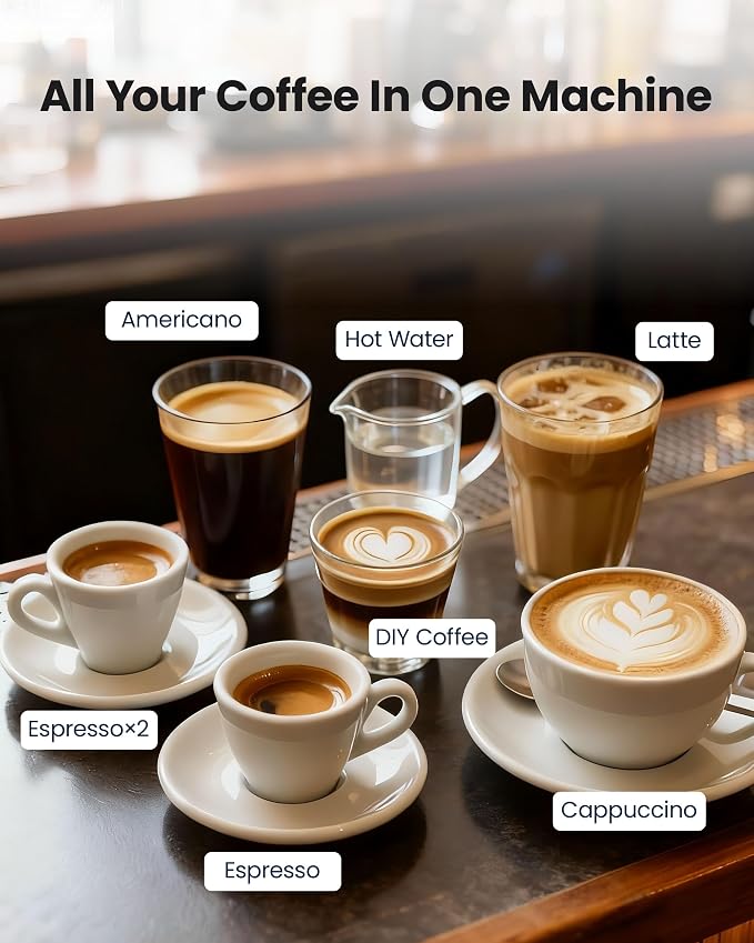 Fully Automatic Espresso Machine, 20 Bar Coffee Maker with Grinder & Milk Frother, Touchscreen Automatic Coffee Machine with 15 Grind Settings for Espresso, Latte & Cappuccino