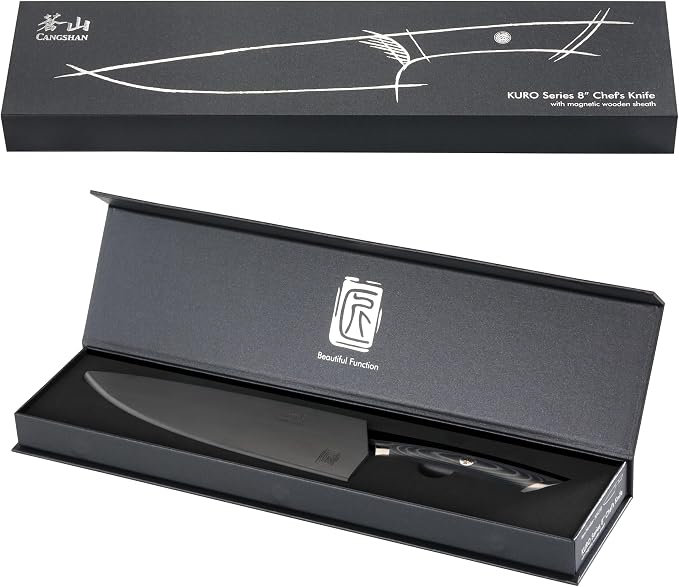 Cangshan KURO Series 8-Inch Chef's Knife with Sheath, High Carbon X-7 Damascus Steel, 504258