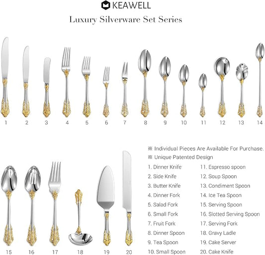 KEAWELL Luxurious 5.1-Inch Espresso Spoons Set - 6 Pieces - Mini Coffee Spoon, 18/10 Stainless Steel - Gorgeous Design with Exceptional Mirror Polished Finish (Gold Accent)