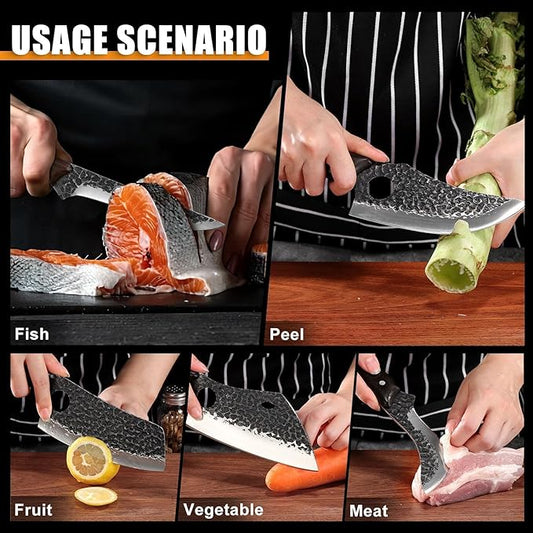 TAN REN 17PCS Butcher Knife Set with Bag, High Carbon Steel BBQ Knife Set for Meat Cutting, Hand Forged Serbian Chef Knives for Men Home & Outdoor Cooking