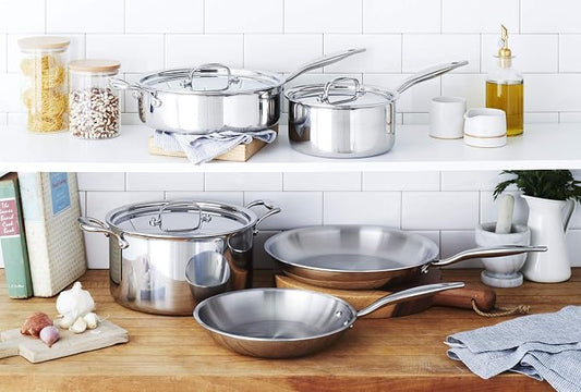 Heritage Steel 8 Piece Core Cookware Set | Made in USA | Titanium Series 316Ti Stainless Steel with 5-Ply Construction | Induction-Ready and Fully Clad