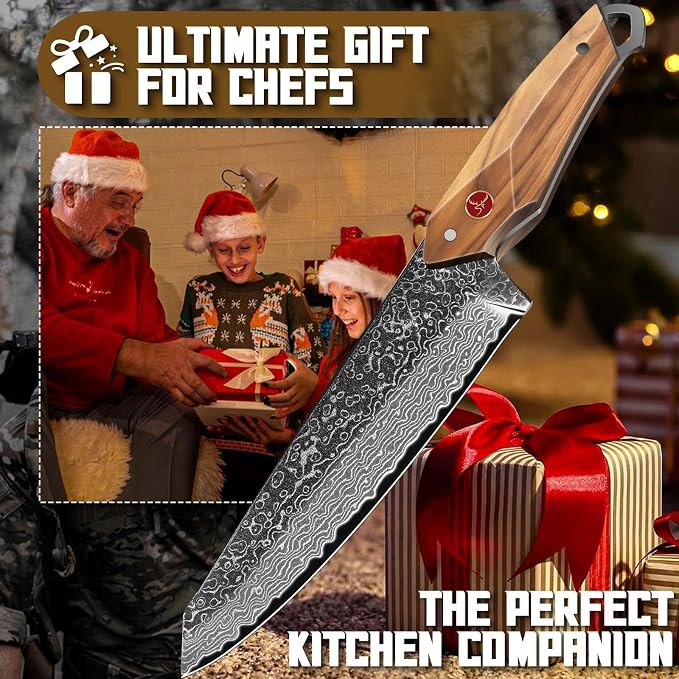 TAN REN Damascus Chef Knife 6 inch with Sheath, Razor Sharp Japanese Kiritsuke Knife, Full Tang Damascus Kitchen Knives with Wooden Handle, Kitchen Gift for Men and Women