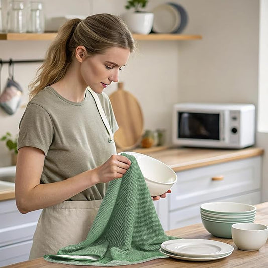 Mordimy Premium Kitchen Towels 6 Pack (18 x 28 Inches, Grass Green), Large Cotton Kitchen Hand Towel, Flat & Terry Dish Towels for Drying Dishes, Super Absorbent Tea Dishtowels Set with Hanging Loop