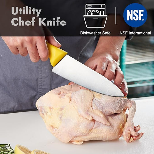 CURTA 6-inch Commercial-Grade Chef's Knife, NSF Listed, Ergonomic, Non-slip Yellow Handle, High Carbon 420 Stainless Steel Forged Blade Straight Edge, Dishwasher Safe, Rust Proof