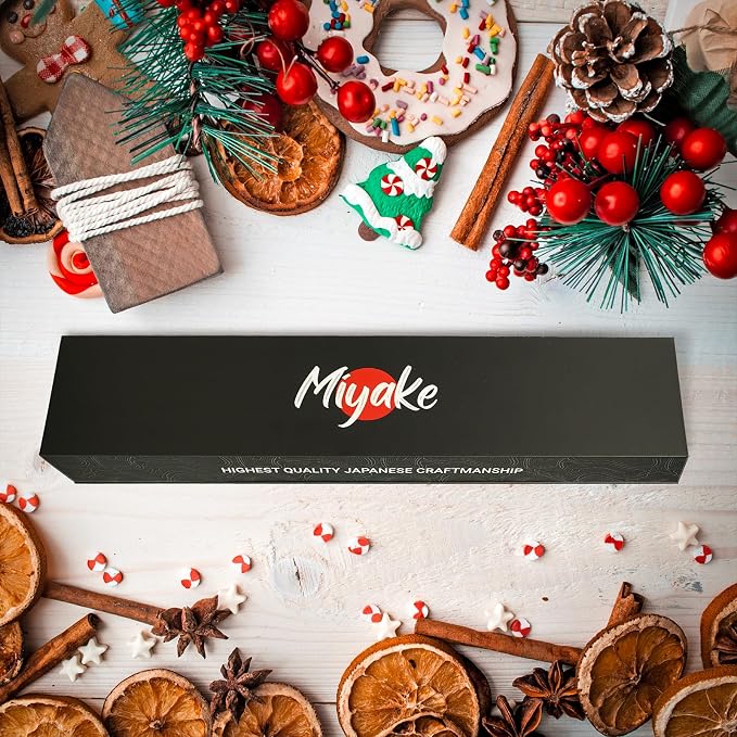 Miyake Chef Knife Santoku Knife 8.5 inch, Professional Kitchen Knife High Carbon Steel Sharp Blade with Abalone Shell Resin Handle, Gift Box Included