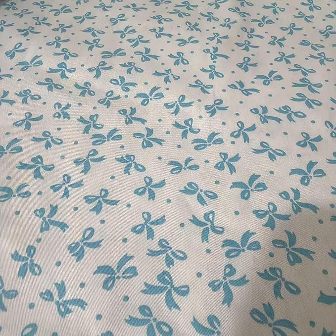Light Weight Natural Cotton Fabric by the Yard DIY Making Supplies Quilting Patchwork Fabric Fat Quarter Bundles DIY for Quilting Cotton Patchwork Cushions (mini Blue Bow, 1 Yard)
