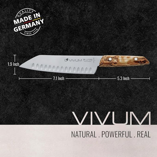 F. DICK - VIVUM Santoku Rust-Proof Knife - Knife with 7" blade & 58 HRC- Ideal for meat, fruit & vegetables - Stainless steel - Ultra sharp - Birchwood handle - Made in Germany