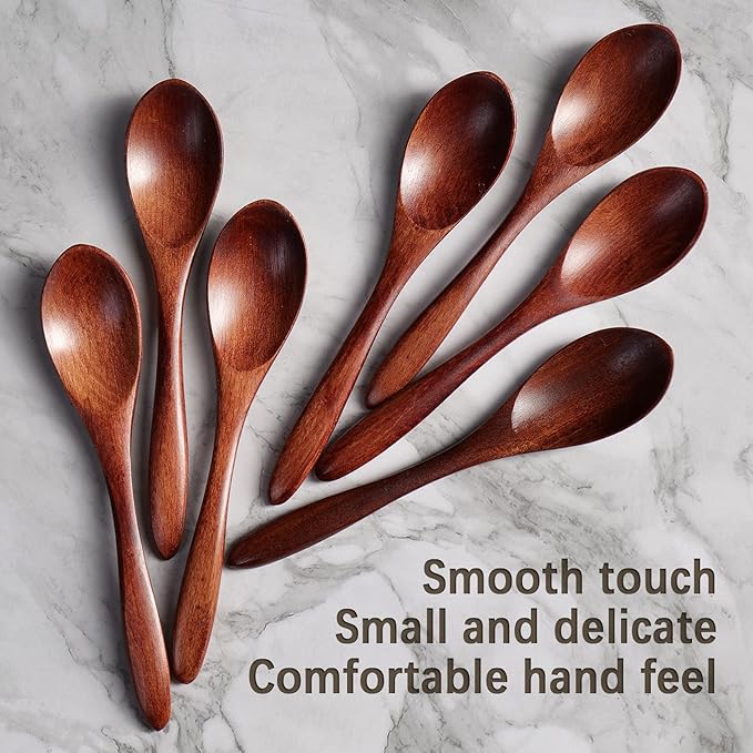 7 PCS Small Wooden Spoons, 5.8 Inch Honey Spoons for Tea, Hardwood Wooden Honey Teaspoon for Coffee, Little Tiny Wood Spoons, Bamboo Table Spoon for stirring, Wooden Spoons for Utensils Set