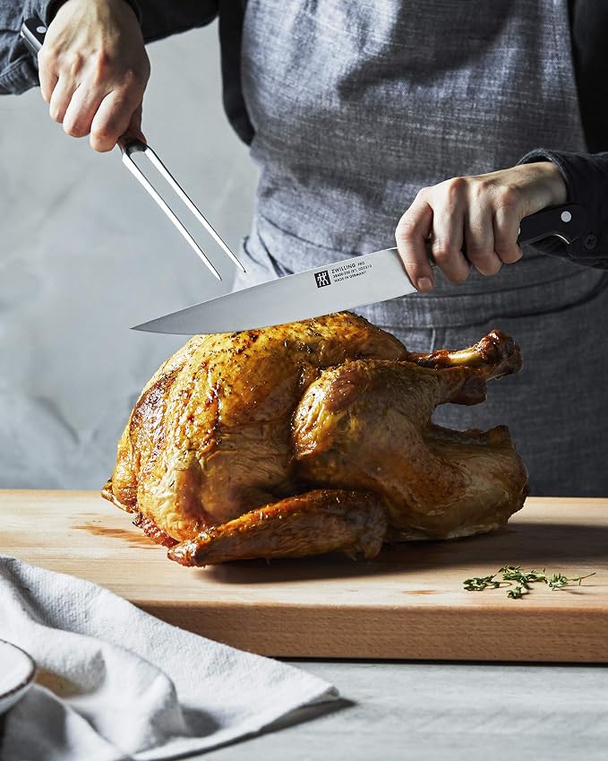ZWILLING Pro 2-Piece Razor-Sharp German Carving Knife And Fork Set, Made in Company-Owned German Factory with Special Formula Steel perfected for almost 300 Years, Dishwasher Safe