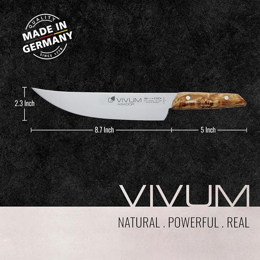F. DICK – VIVUM BBQ Knife ASADOR – Paring Knife for Barbecue with 8.6" blade & 58 HRC - Ideal for cutting large meat & fish pieces - Stainless steel - Ultra sharp - Birchwood handle – Made in Germany