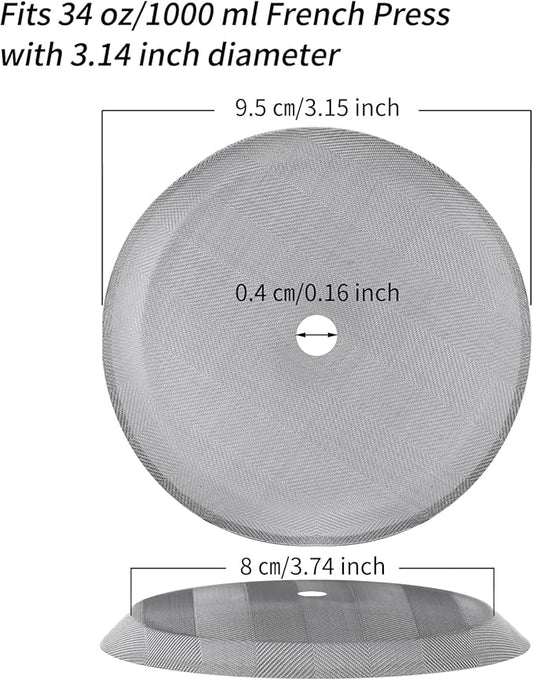 34 oz French Press 3.75 Inch Filter Replacement Parts 3 Pieces Stainless-Steel Set Containing Spiral Disk, 8 Cup Mesh French Press Screen and Cross Disk for 1000L French Press