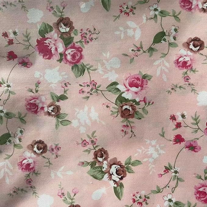 Light Weight Natural Cotton Fabric by the Yard DIY Making Supplies Quilting Patchwork Fabric Fat Quarter Bundles DIY for Quilting Cotton Patchwork Cushions (Pink Flowers White, 1 Yard)