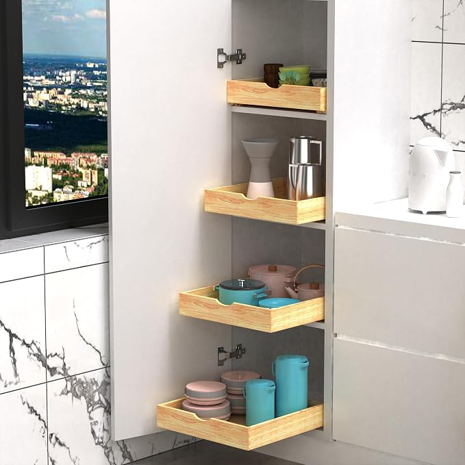 Pull Out Drawers for Kitchen Cabinets, Fully Assembled Wood Cabinet Pull Out Drawer, Pull Out Cabinet Organizer, Fast and Easy DIY Installation, 23”W x 21”D