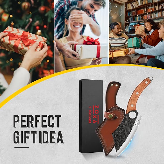 Hakai Chef Cleaver Knife – Full Tang High Carbon Stainless Steel Butcher Knife with Ergonomic Rosewood Handle & Leather Sheath – Sharp Meat Cutting Knife for Kitchen, Camping & BBQ