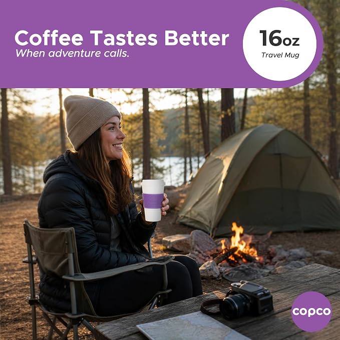 Copco Acadia 16 oz Reusable To-Go Travel Mug - BPA-Free Insulated Coffee Cup with Double-Wall Insulation, Spill-Resistant Lid & Non-Slip Rubber Grip - Dishwasher Safe (Lilac)